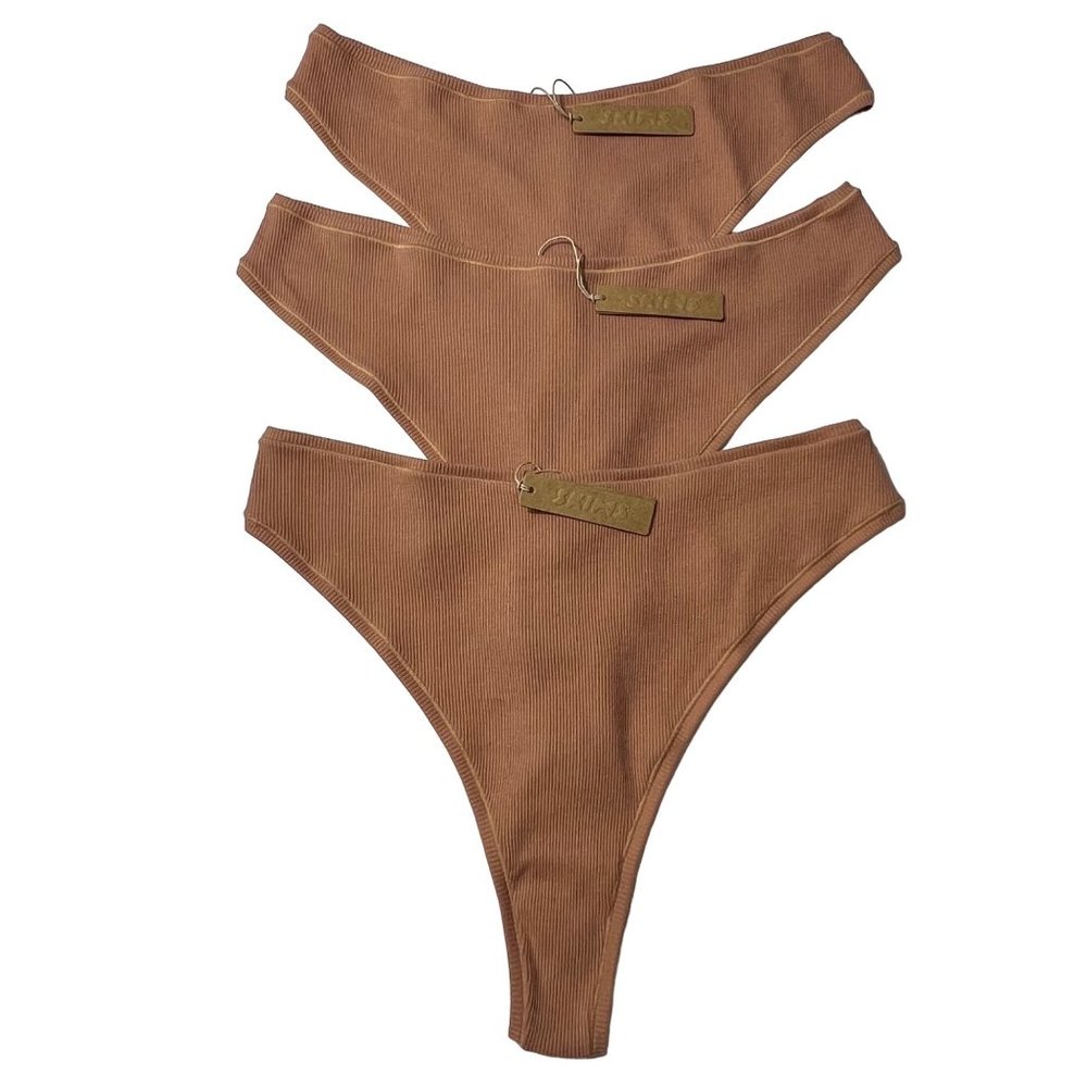 SKIMS Cotton Rib Dipped Thong‎ Lot of 3 Sedona Womens 4X
